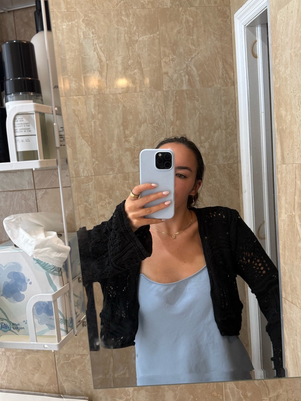 Black Open-Knit Cropped Women's Sweater
